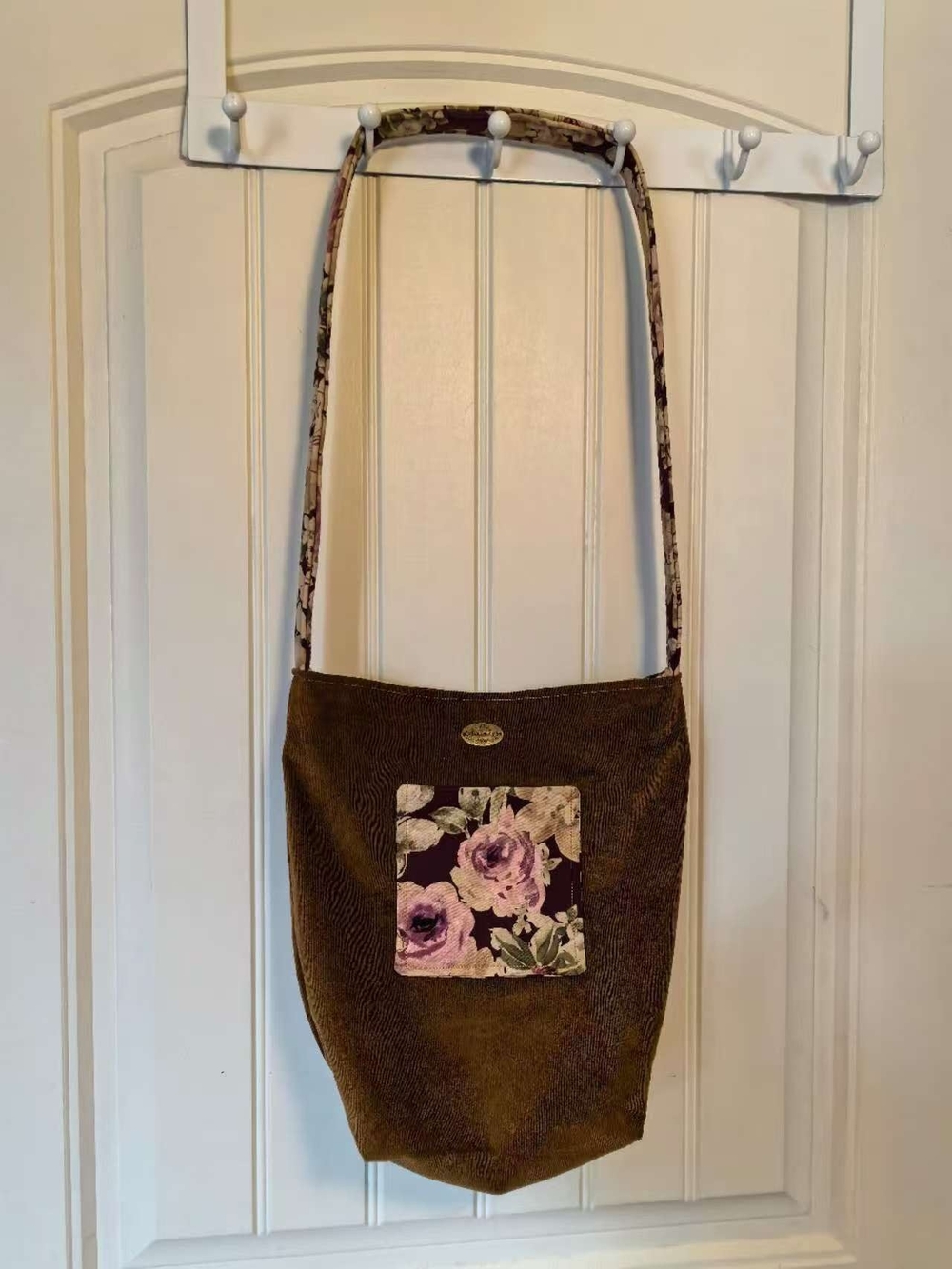 Olive Brown Floral Accent Crossbody Bag by